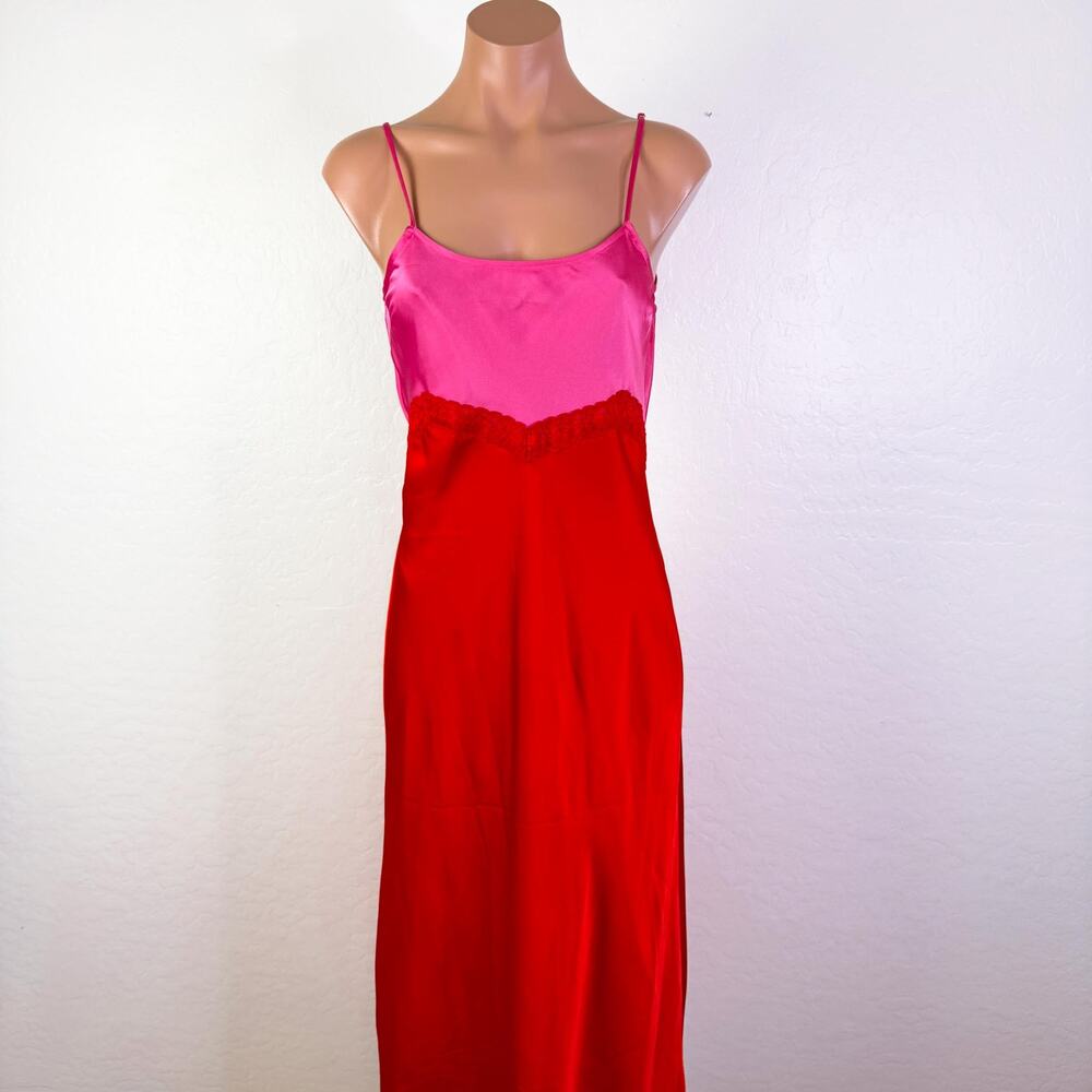 Gianni Bini Helena Satin Silky Lace Maxi Slip Babydoll Dress Whimsigoth Sz 6 NWT